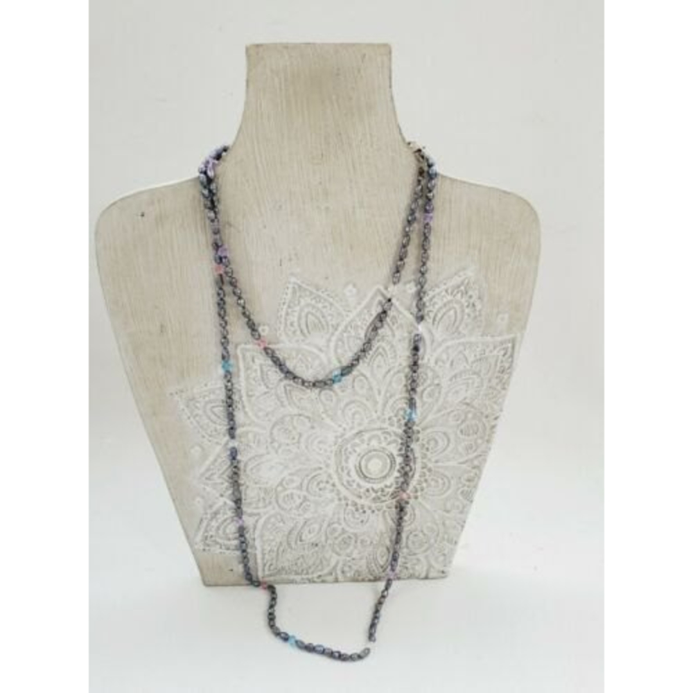 Fresh Water Purple Seed Pearls Crystals Hand Knotted 925 Clasp Necklace